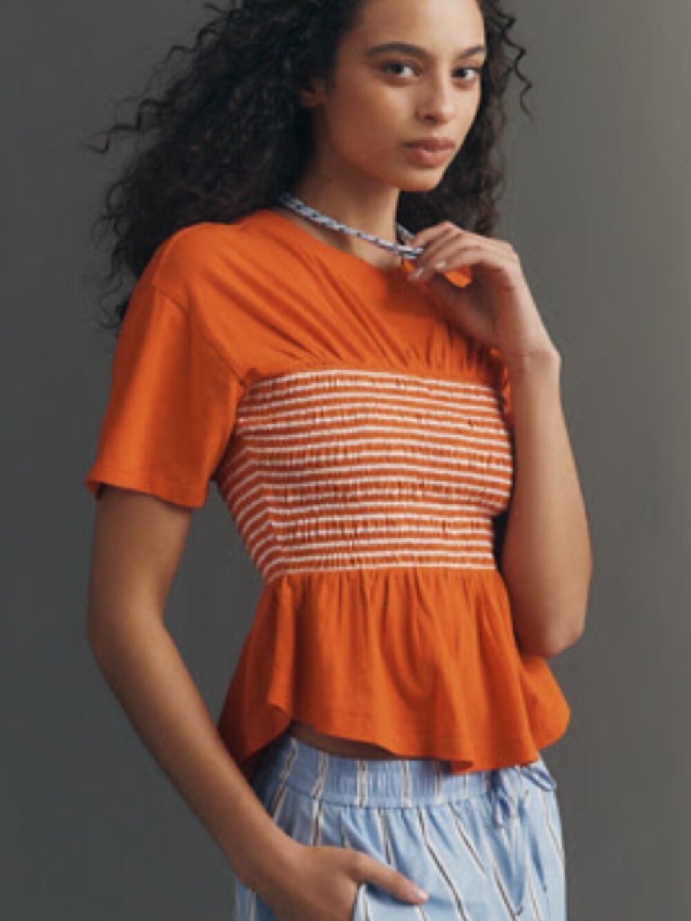 NWT Anthropologie Maeve Cotton Smocked Detail T-Shirt